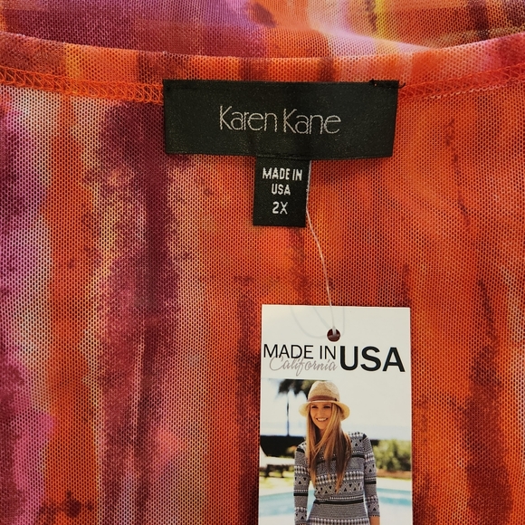 Karen Kane 3/4 Sleene Round Neck Mesh Knit Top in Coral Reef 2X Plus Size W-682 - Picture 7 of 13